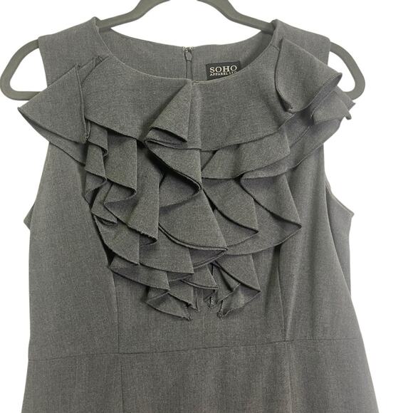 SOHO Apparel Black Sleeveless Ruffle Neck Knee Length Dress Womens Size 10P - Picture 3 of 9